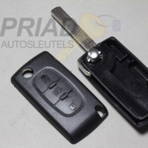 Citroen 3-knops klapsleutel met "lamp" knop op de middelste knop. Batterij printplaat met groef
