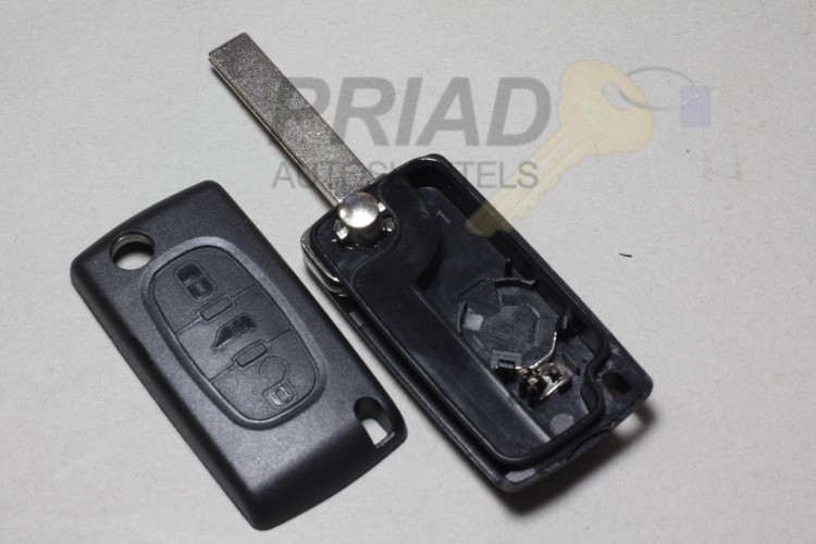 Citroen 3-knops klapsleutel met "bestelbus" knop op de middelste knop. Batterij achterkant met groef voor o.a. Berlingo en Jumpy.