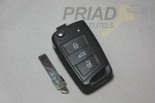 VW 3-knops klapsleutel voor o.a. Golf 7. Deze behuizing heeft een sleutelbaard met brede uitvoering