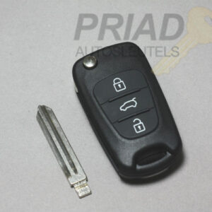 Hyundai en KIA 3-knops klapsleutel behuizing met in de sleutelbaard freesgroef links voor o.a. Hyundai - I10 en Elantra / KIA Soul en andere modellen. Deze behuizing is lastig om open te maken zonder nodige ervaring of handigheid. Wij adviseren dit door ons te laten uitvoeren. U kunt dan kiezen voor overzetten behuizing.